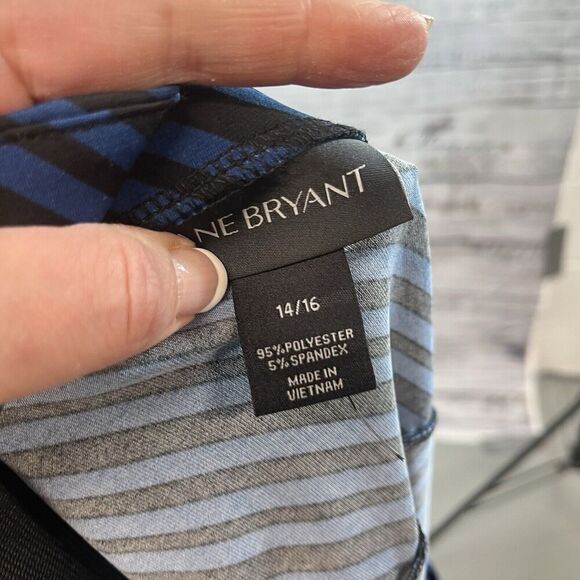 Lane Bryant Skirt size 14 16 Black Blue Striped Slinky Long Faux Wrap Modest - Picture 13 of 13